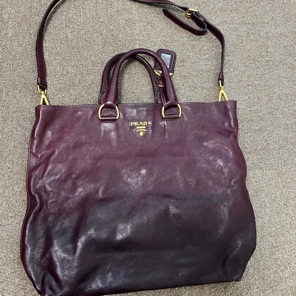 Prada Burgundy Leather Tote Bag